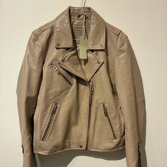 NWT Blank NYC Faux Leather Moto Jacket - Tan - Women's S - Picture 1 of 10